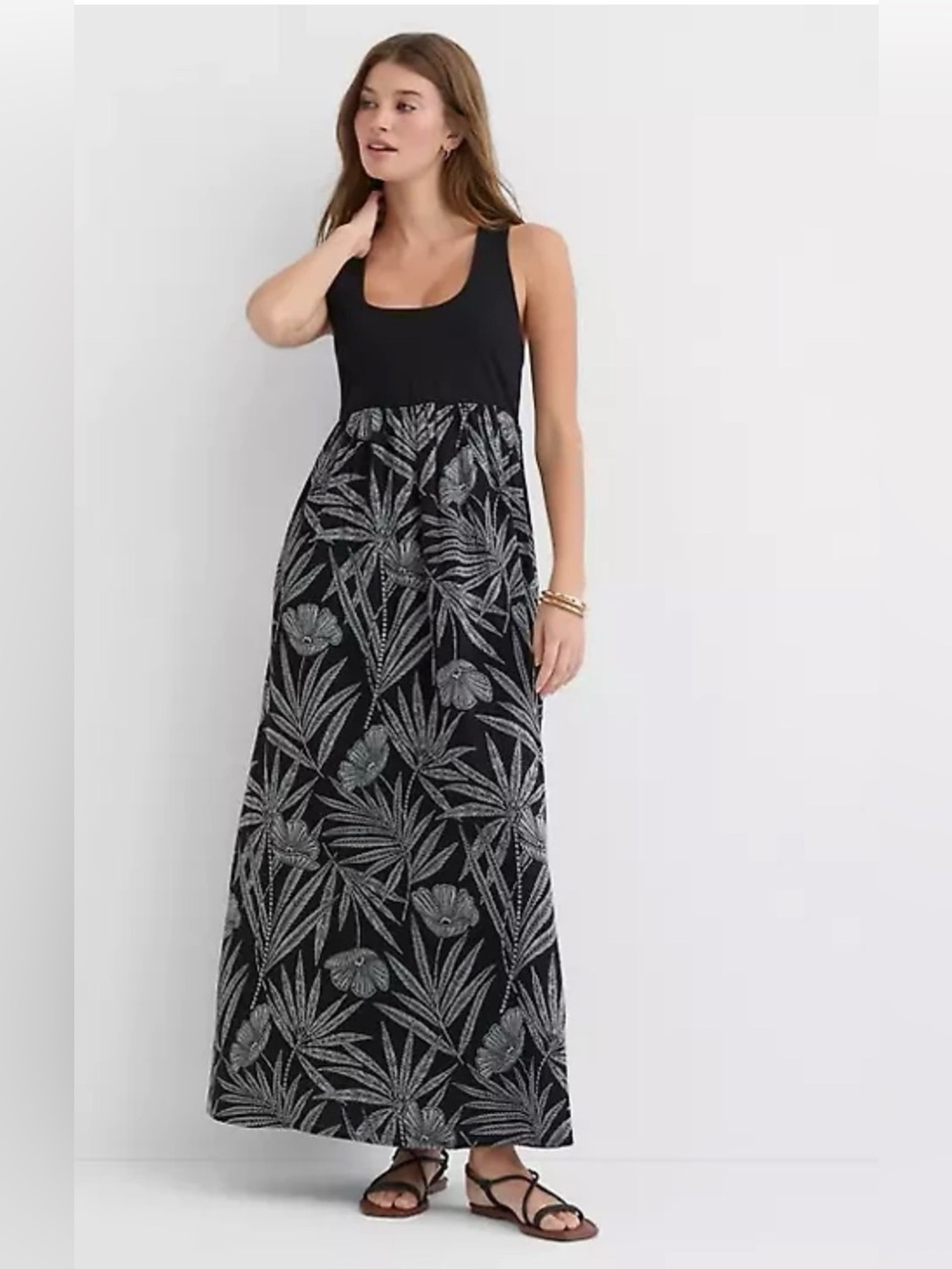 LOFT Beach Palm Mixed Media Maxi Pocket Dress size small